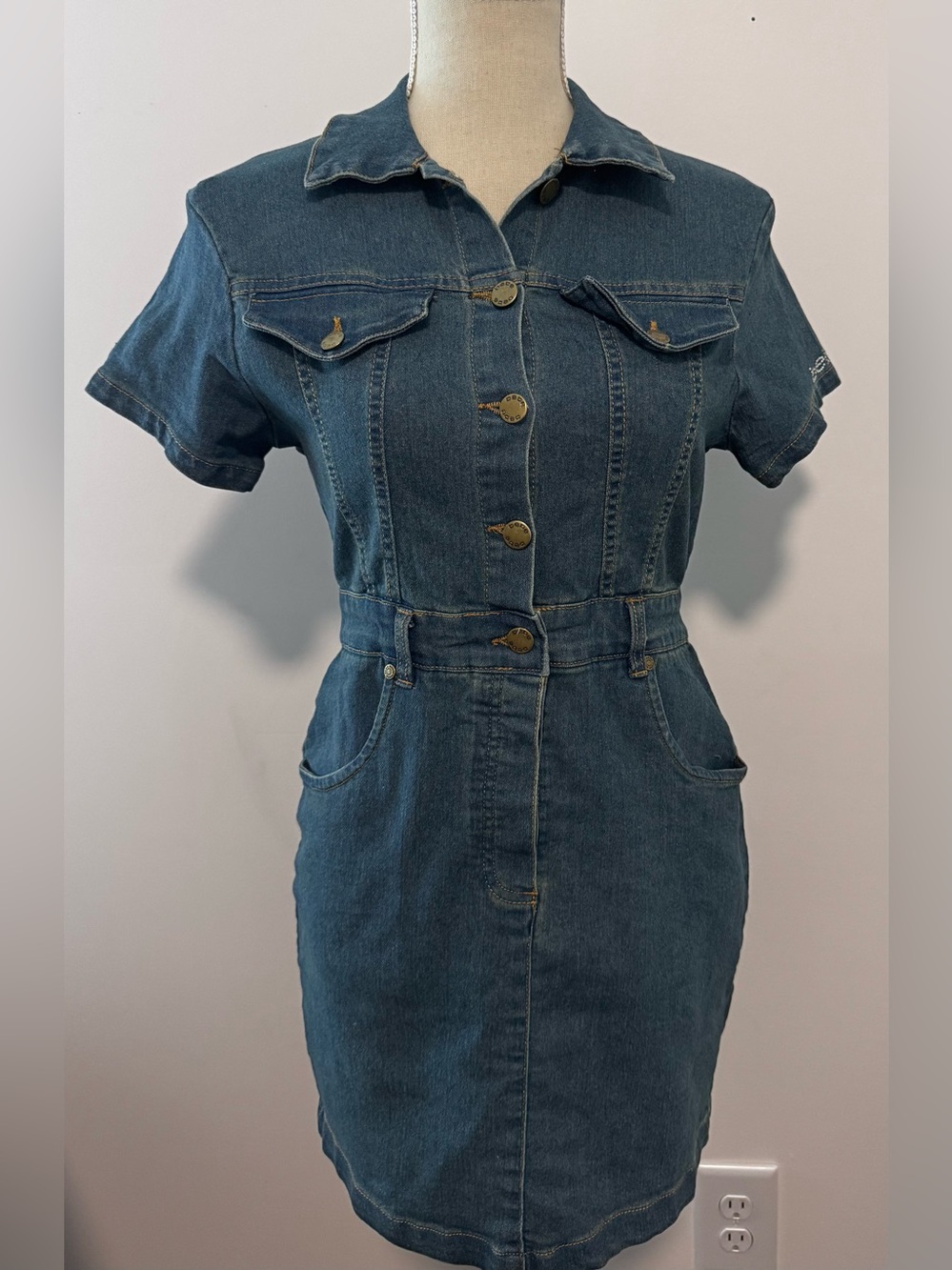 bebe Denim Button Up Dress Size Med